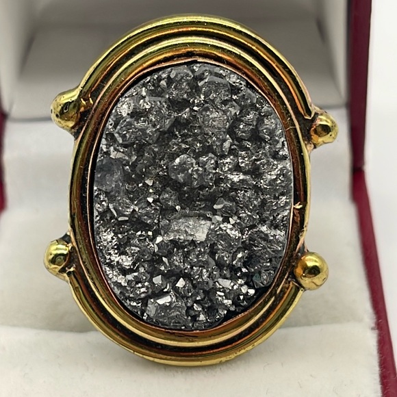 Silver Druzy Copper & Gold Adjustable Ring - Picture 1 of 3